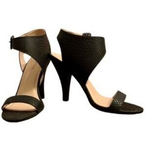 Call It Spring Women's Black Stiletto Snake Print Ankle Strap Sandals Size 8.5‎